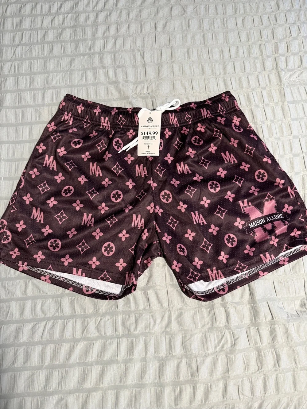 Maison Allure Pink on Black Monogram Swim Shorts